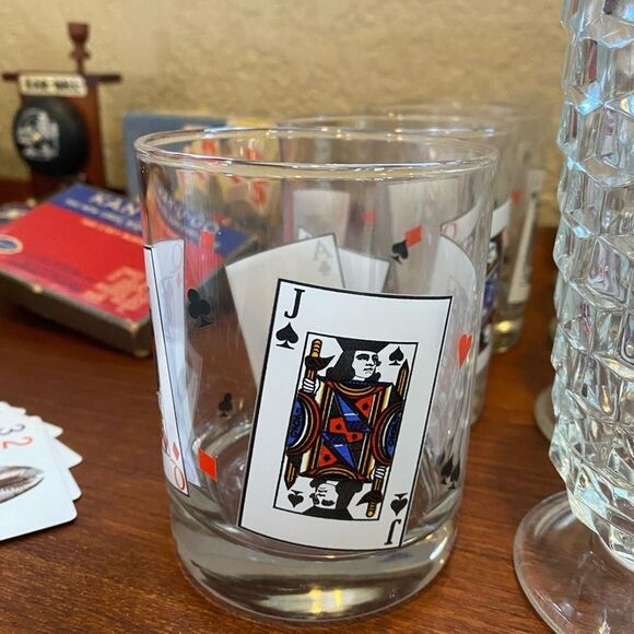 Vintage Playing Cards Design Lowball Glasses – Set of 4 Tumblers - Picture 3 of 12